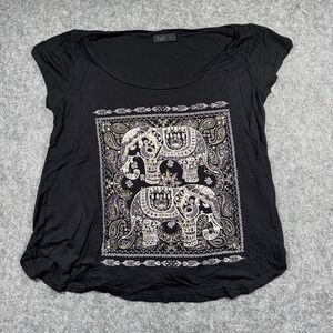 Love J USA Short Sleeve T-shirt‎ Womens S Elephant Graphic Gold Accent Boho